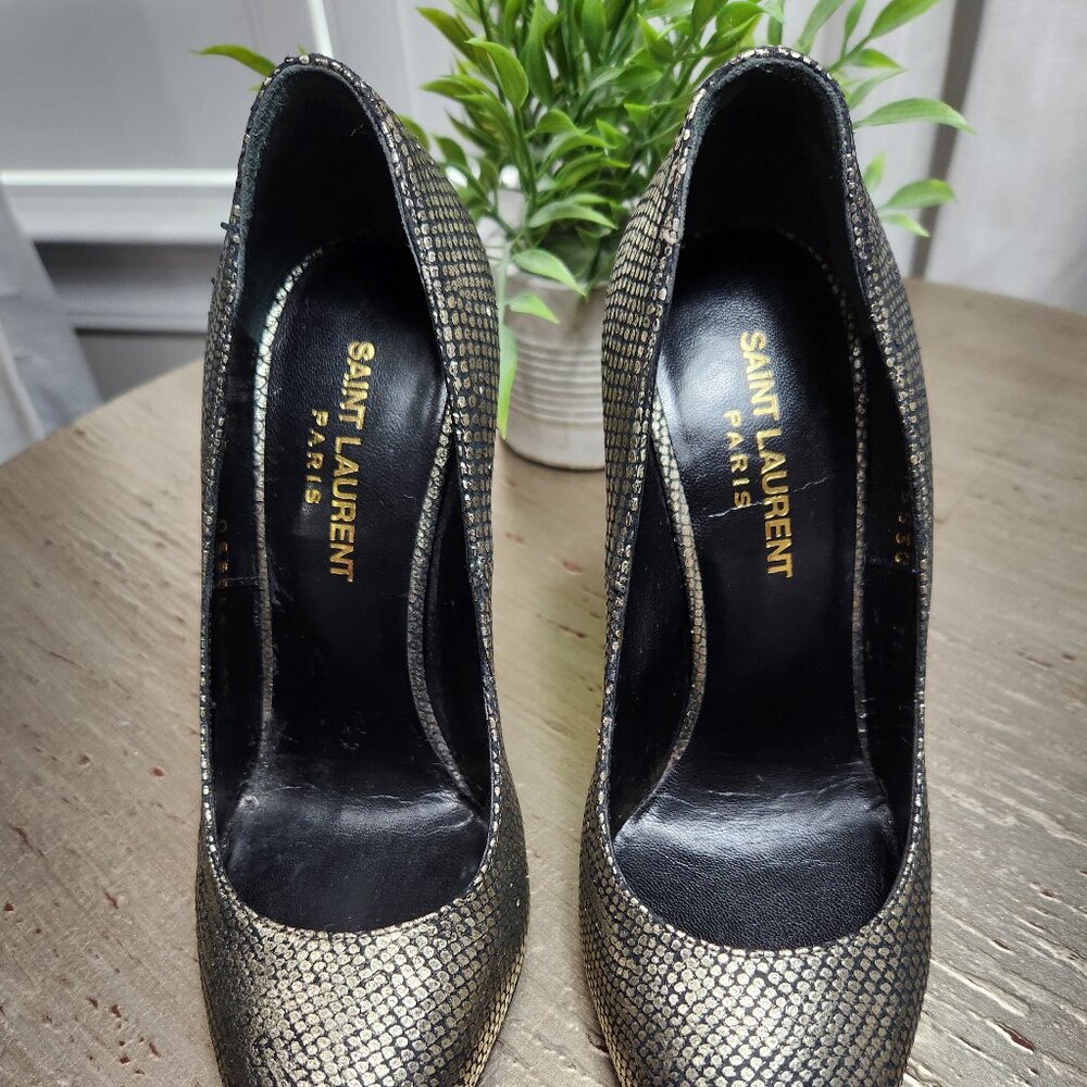 Saint Laurent Gold Metallic Calfskin Paris 105 Escarpin Stiletto Pumps 35.5 5.5 - Picture 7 of 7